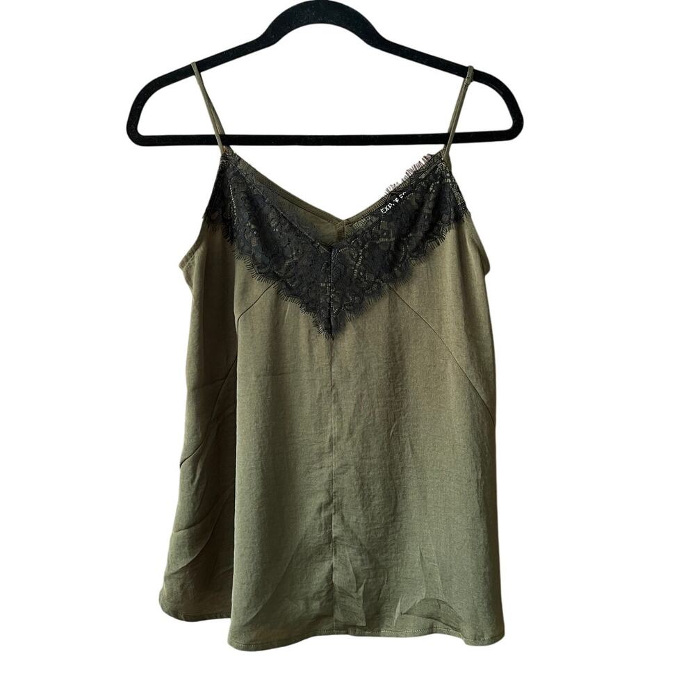 Express Women's Lace Satin Camisole Tank Top Sleeveless Olive Green/Black Size S